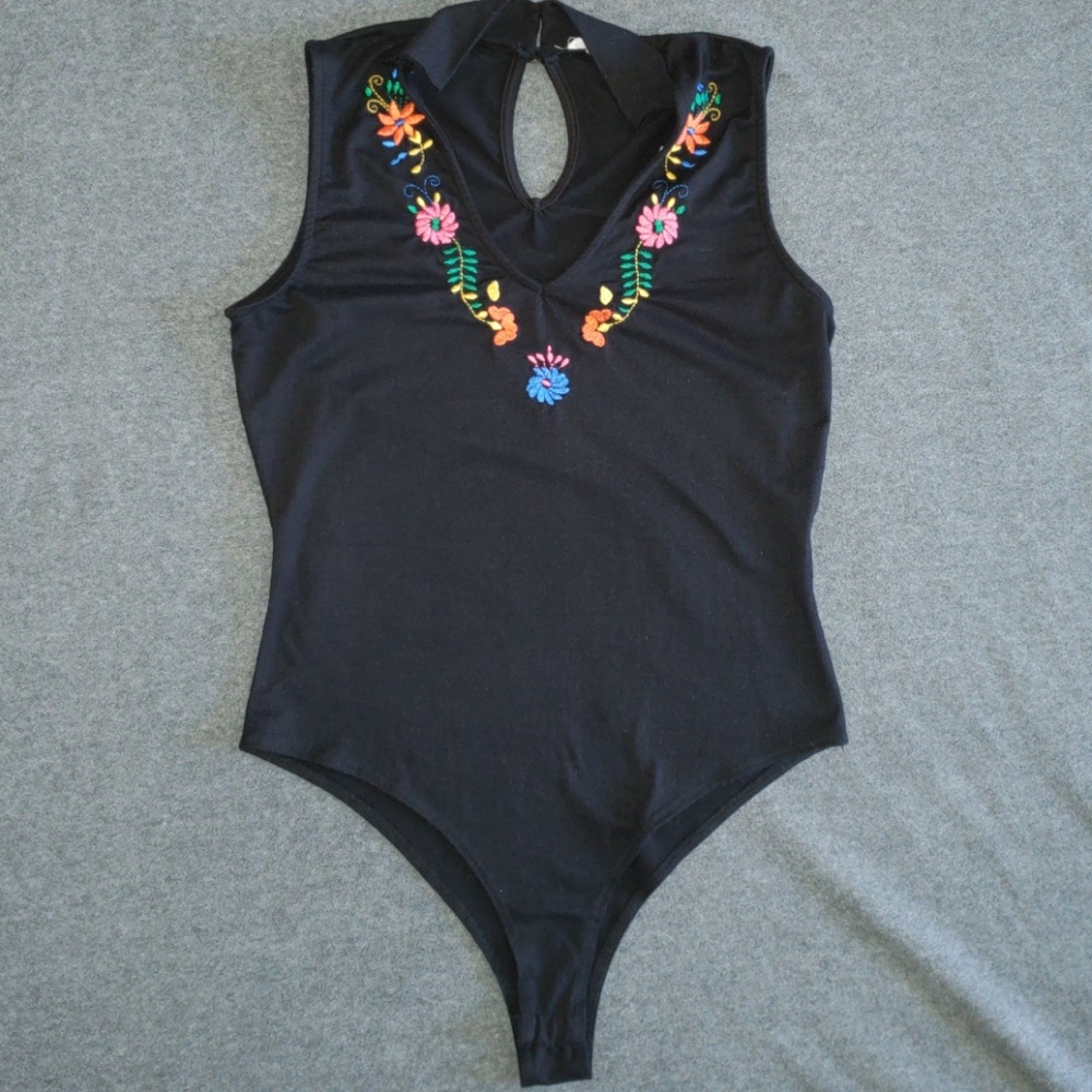 Agaci black bodysuit with floral print